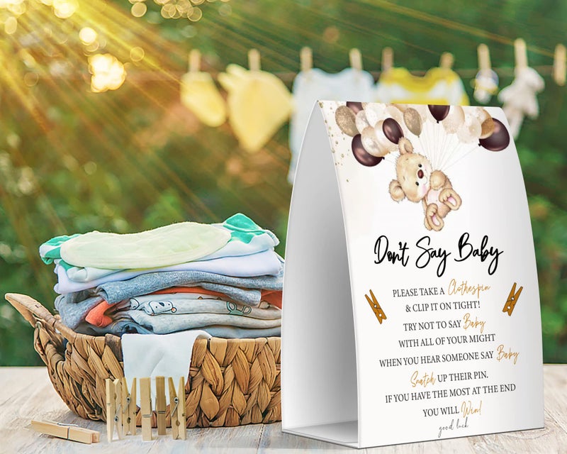 Pazag Don't Say Baby Set - One 5x7 Sign and 50 Mini Clothespins, Baby Shower Games, Baby Shower Decoration, Gender Neutral Baby Shower - MsJb041 - Image 3